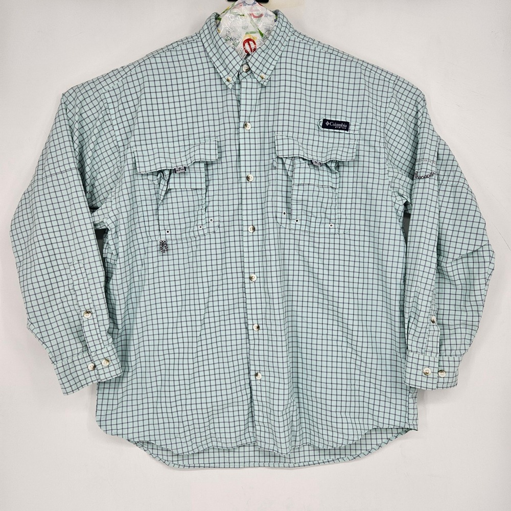 Columbia Shirt Mens Large Long Sleeve Vented Blue Super Bahama Omni Shade